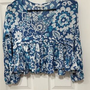 Floral Blue and White Blouse